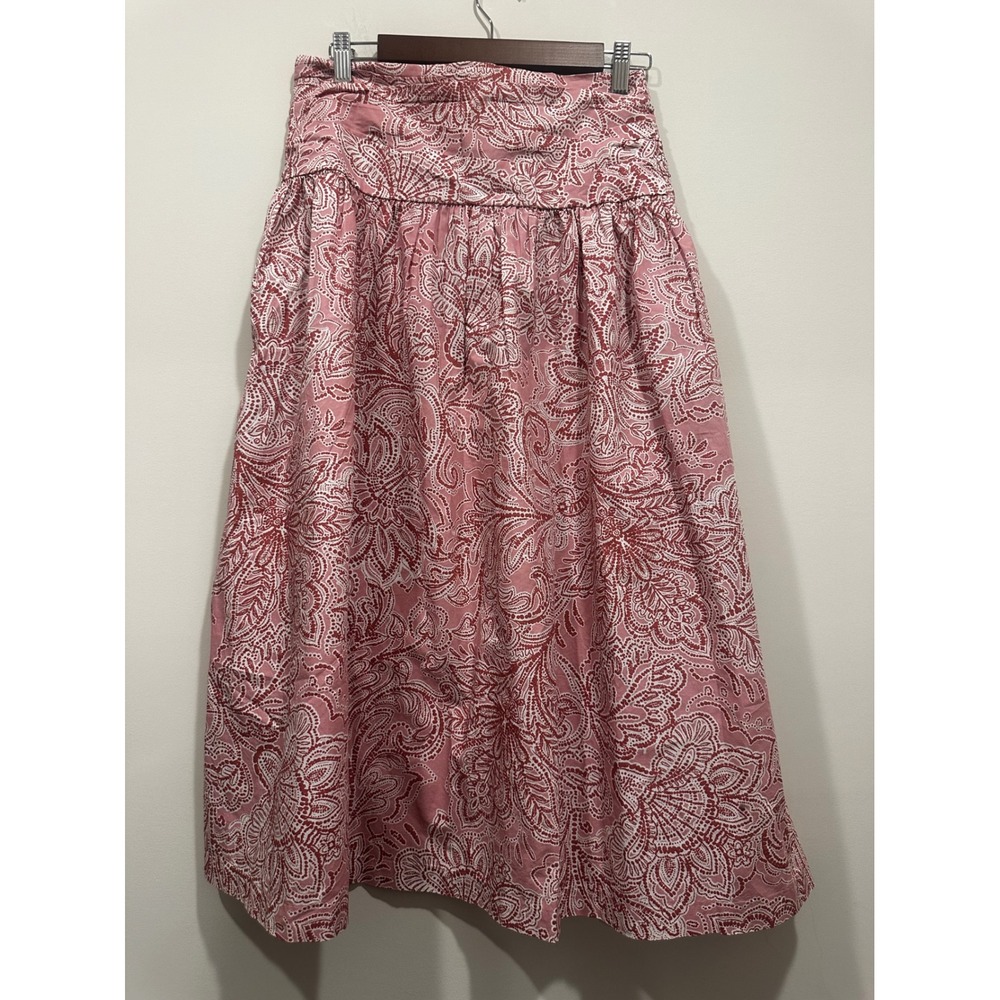 LOFT Petites Pink Red Paisley Block Print Ruched Midi Skirt 2P NWT